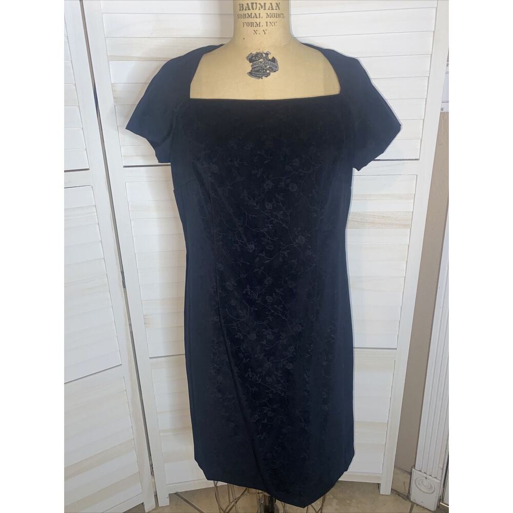 Halmode Petites Women’s Velour Little Black Pencil Dress Size 10 90’s VINTAGE